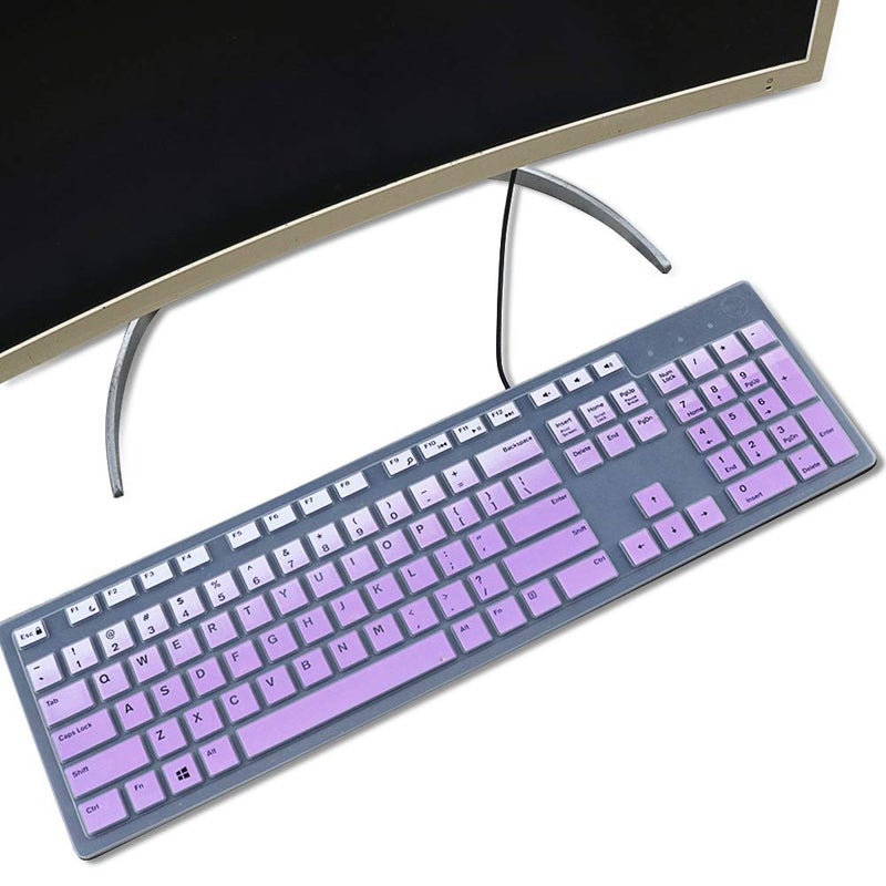 imComor Keyboard Cover for KB216 Wired & Dell KM636 Wireless Keyboard/Dell Optiplex 5250 3050 3240 5460 7450 7050/ Dell Inspiron AIO 3475/3670/3477 All-in one Desktop Keyboard Skin, Ombre Pinkish Purple - Image 1